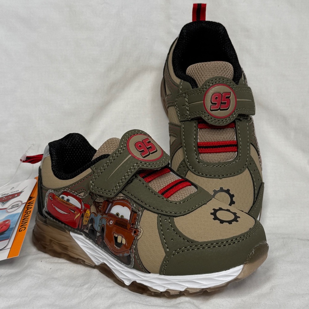 Disney Kids Lightning McQueen & Mater Sneakers Green Light-on Toddler Shoes NWT